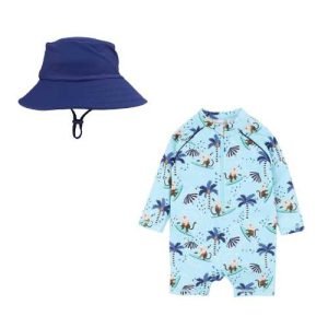 Bebe Riley Long Sleeve Rash Suit & Navy Swim Sunhat